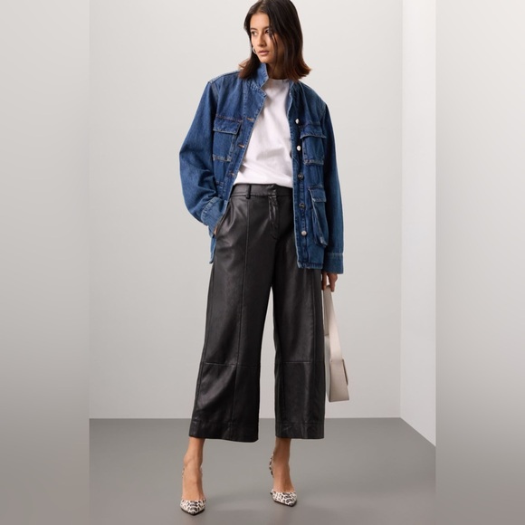 Jason Wu Pants - Jason Wu Collection Black Faux Leather Wide Leg Cropped Pants Size 6